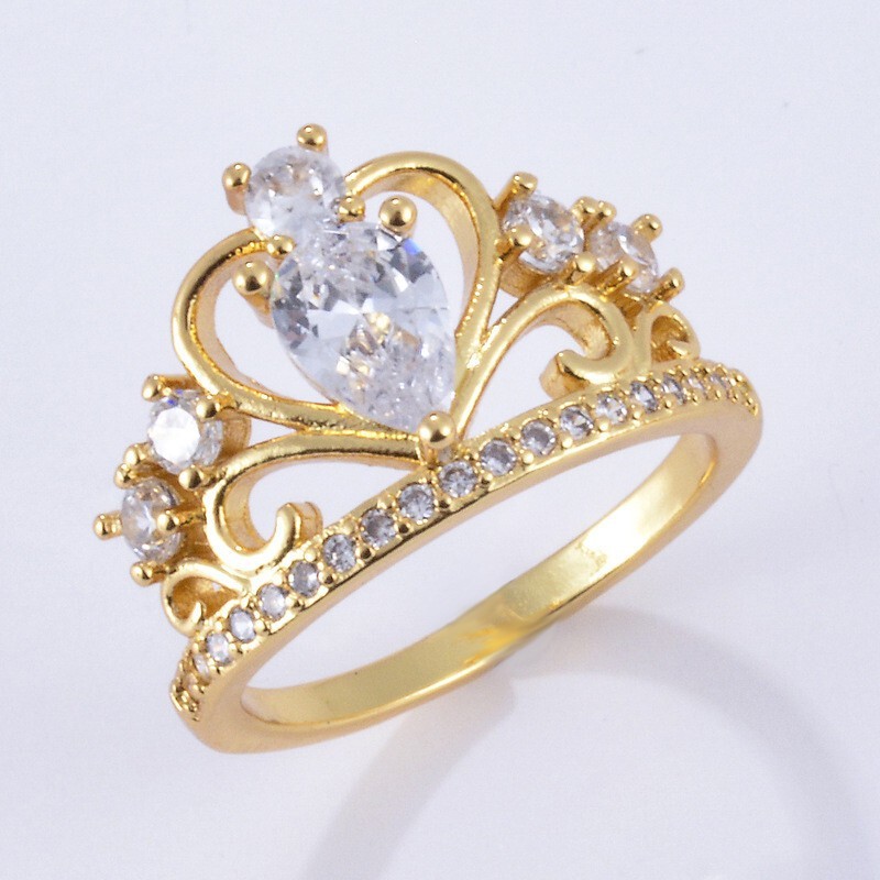 3Ct Pear Cut Simulated Diamond Crown Shape Wedding Ring 14K Yellow Gold Plated