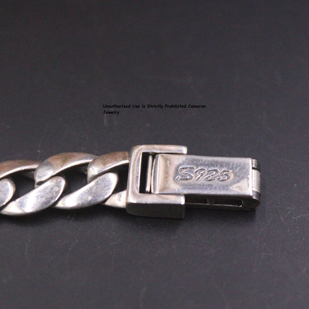 Pure S925 Sterling Silver Chain 9mm Cuban Curb ID Link Bracelet 30-32g 7.48inch
