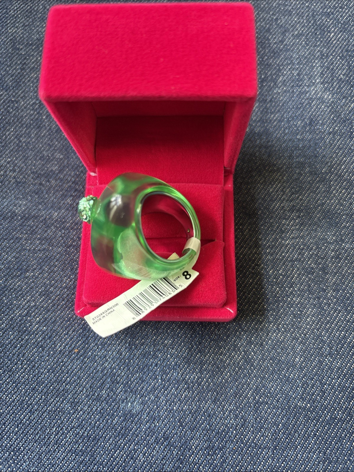 Kurt Geiger London Heart Jelly Eagle Cocktail Ring Green Size -8 New