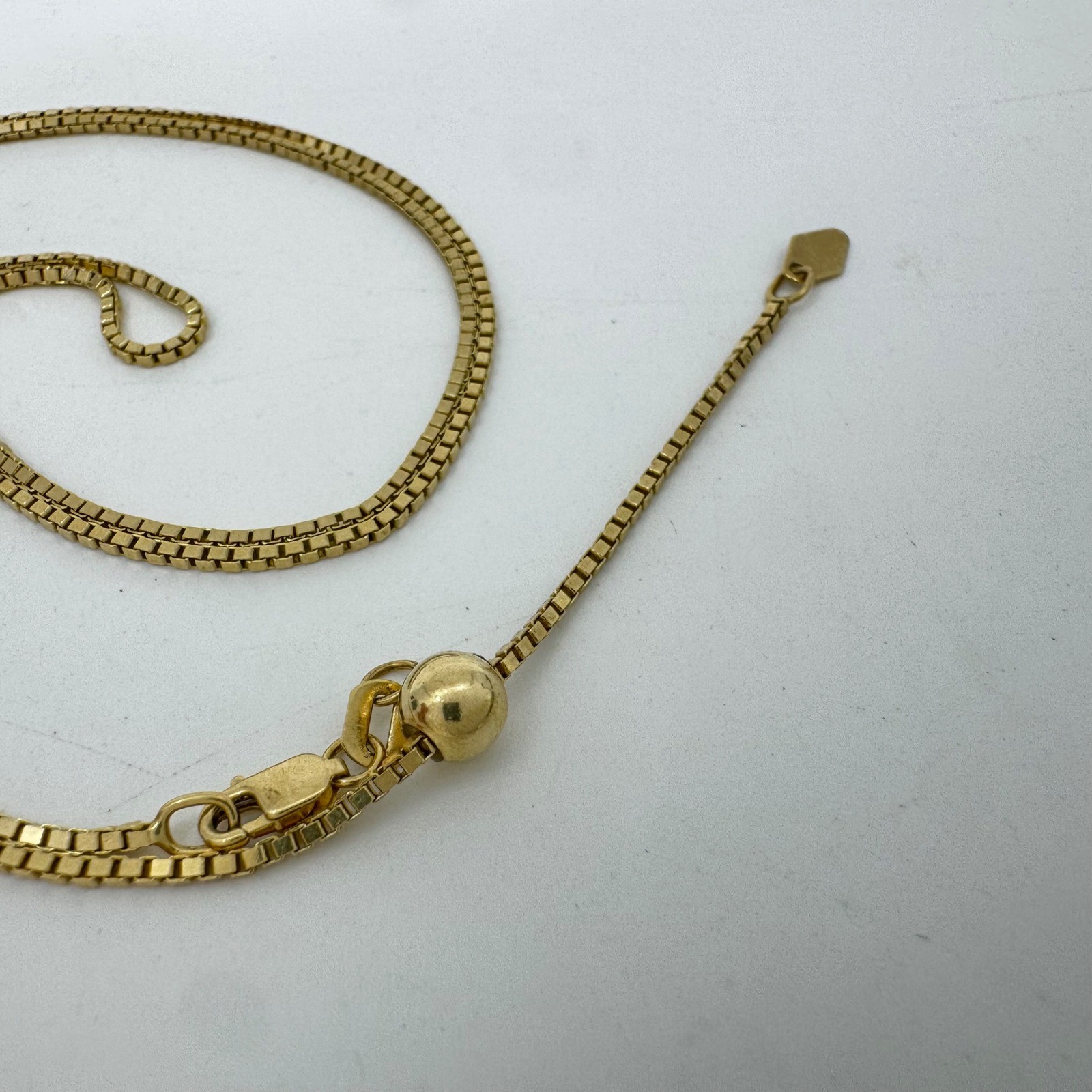 14k Yellow Gold Box Chain 20 Inch Adjustable Slide Necklace 1.1mm Peru 4.88g