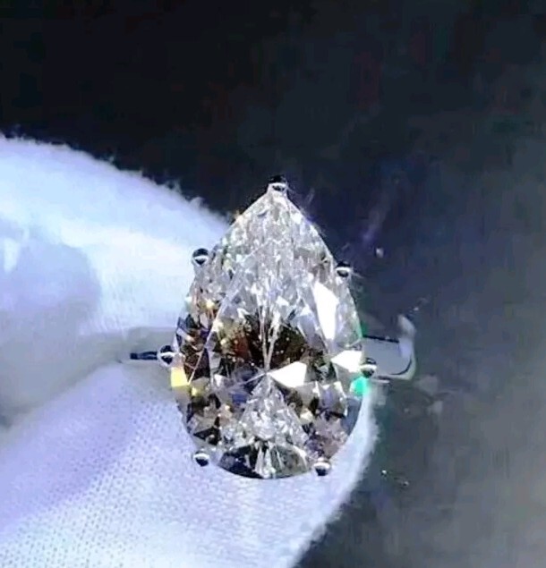 12 Ct Certified Treated Off White Diamond Solitaire Ring, 925 Sterling Silver