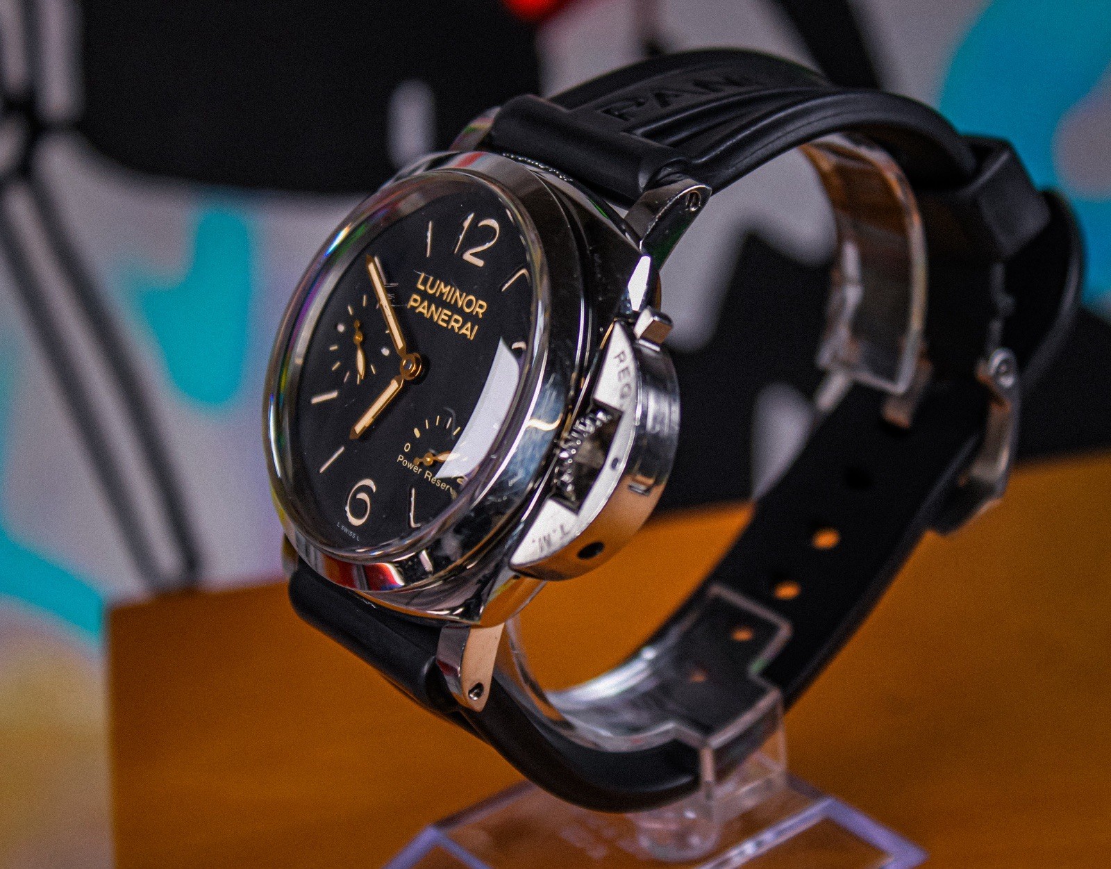 Panerai Luminor 3 Days Men’s Black Rubber Strap @ Lizard Strap Watch – PAM00423