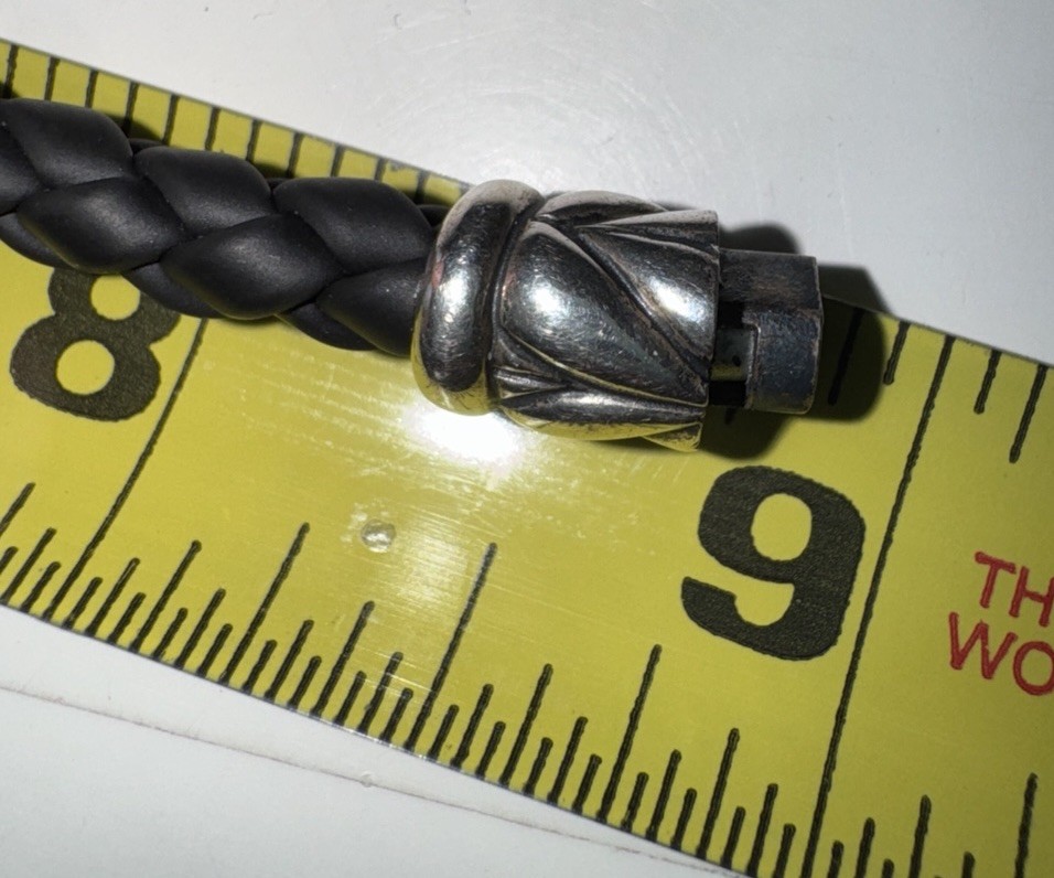 DAVID YURMAN Men’s Chevron Woven Bracelet 8″ Black Rubber and Sterling Silver