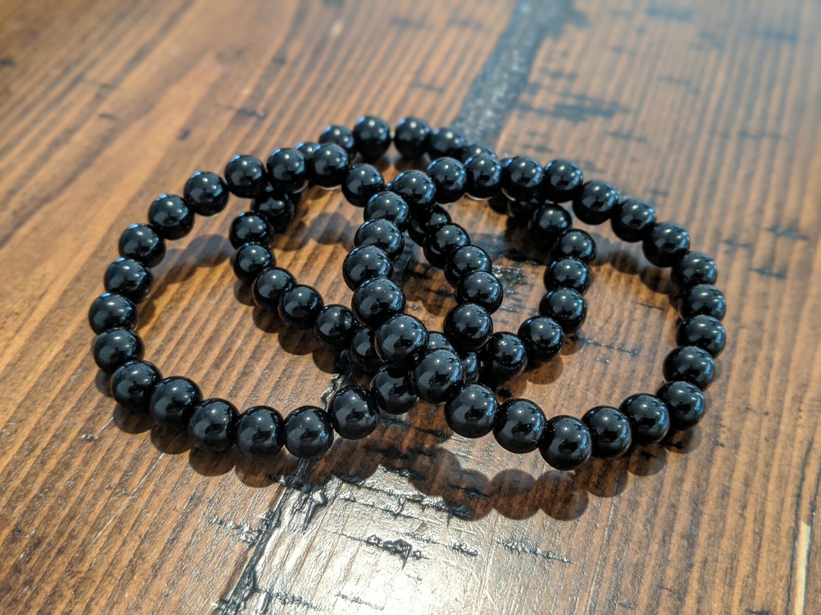 Beaded Bracelet 8mm Natural Stone Beads Men’s Gorgeous Semi-Precious Black Onyx