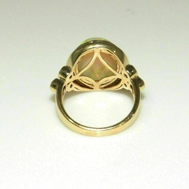 Fire Opal 2.50Ct Oval Cut Diamond Bezel Engagement Ring 14K Yellow Gold Finish