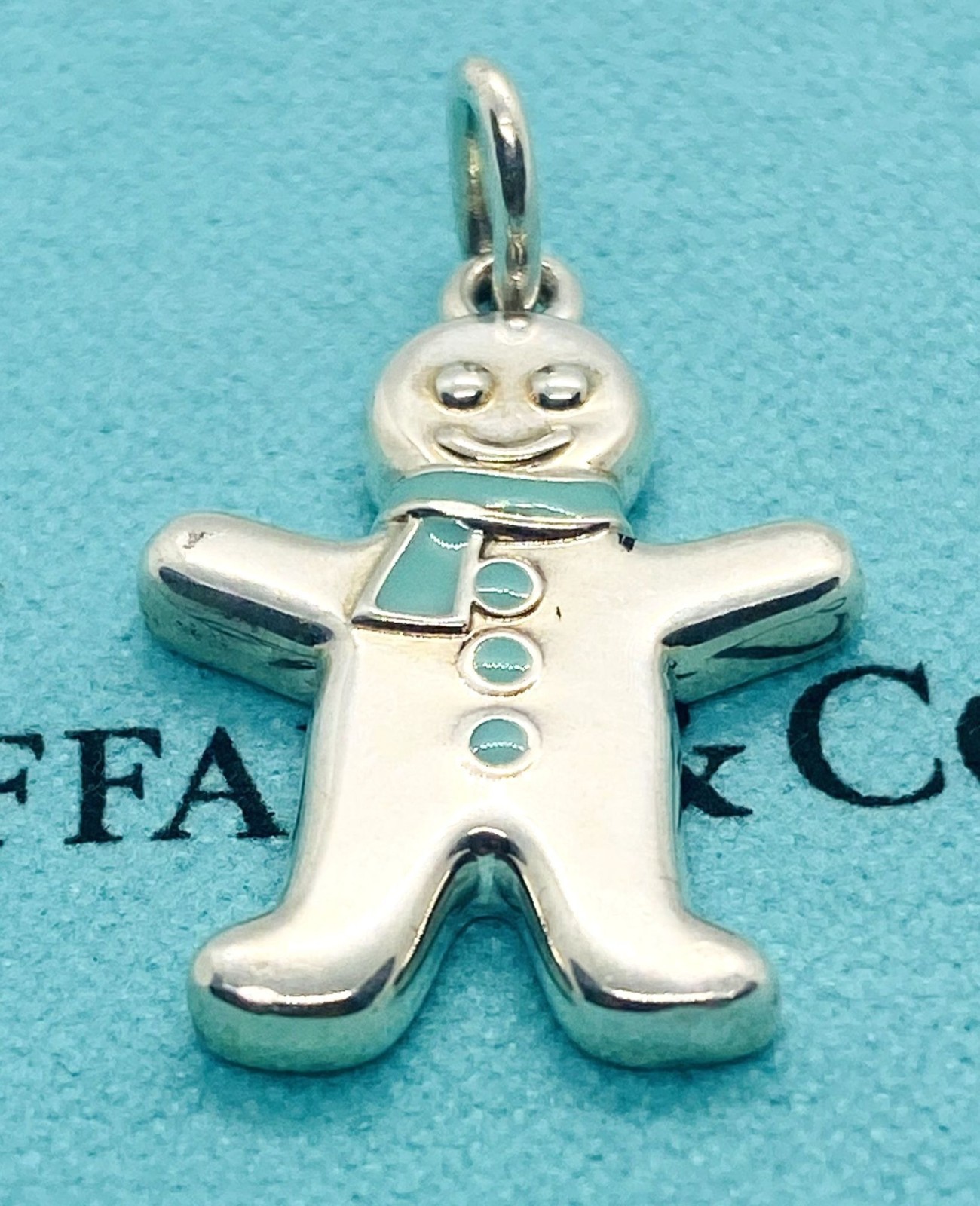 Tiffany & Co Gingerbread Man Pendant Charm Blue Enamel Sterling Silver 925