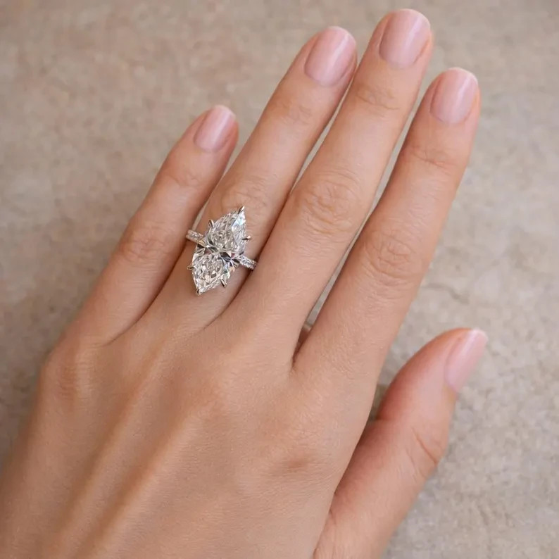 Marquies Cut IGI Lab-Grown/CVD Diamond Solitaire W/Accents Ring 14K White Gold