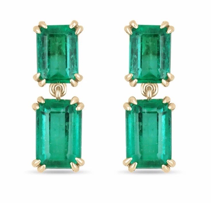 14k Solid Yellow Gold Natural Emerald Earrings Drop Dangle Emerald Earring