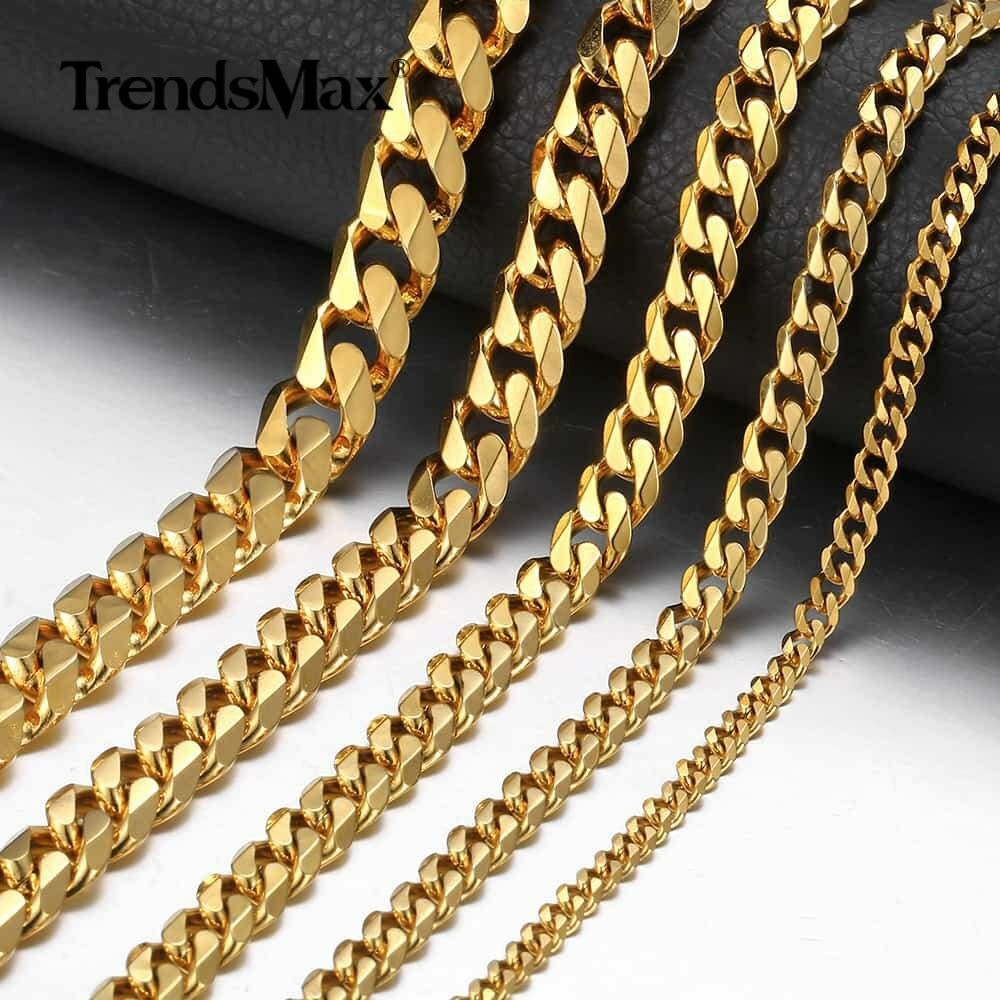 3/5/7/9/11mm Curb Cuban Chain Necklace Bracelet Gold Plated Stainless Steel Jewe