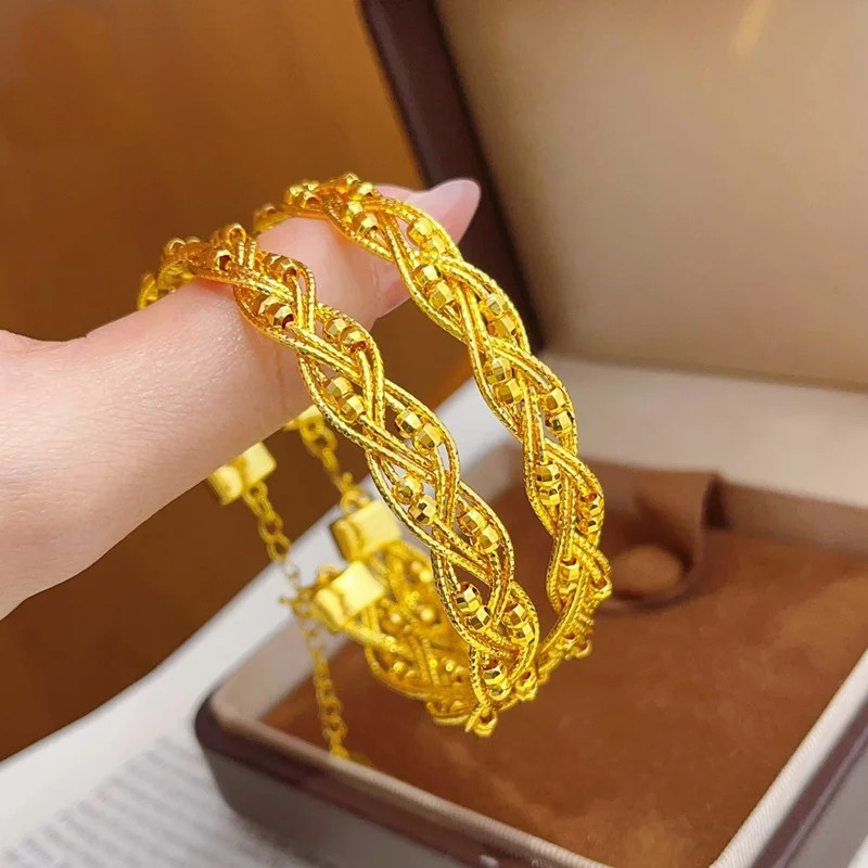 24KT Gold Shiny Lace Bangle Bracelets for Women Wedding Party Birthday Christmas