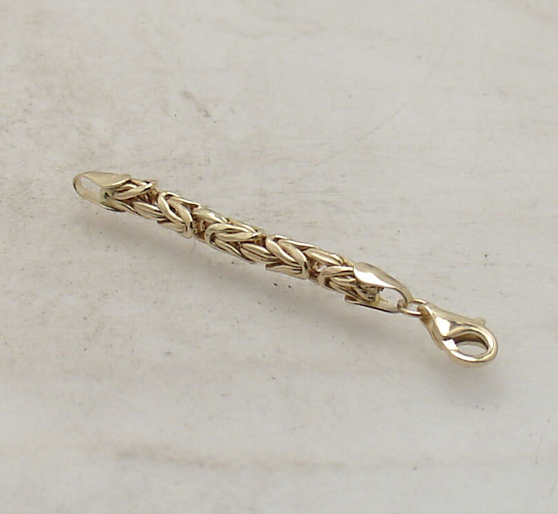 Round Byzantine Extender for Bracelet Chain Necklace Real 14K Yellow Gold