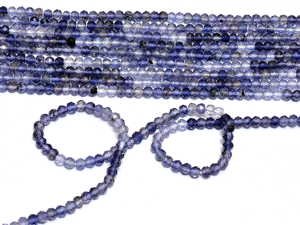 AAA+ Natural Multi Iolite Gemstone 3mm-4mm Faceted Rondelle Beads 13inch Strand