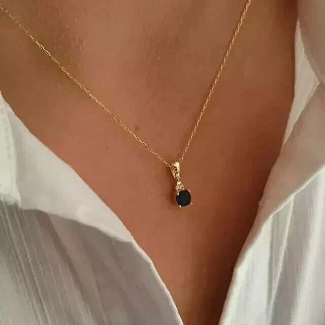 Simulated Blue Sapphire 2Ct Solitaire Pendant Necklaces 14k Yellow Gold Plated