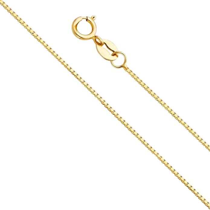 Solid 14k Yellow Gold 0.6mm Box Chain 16 18 20 22 24 26 Inches
