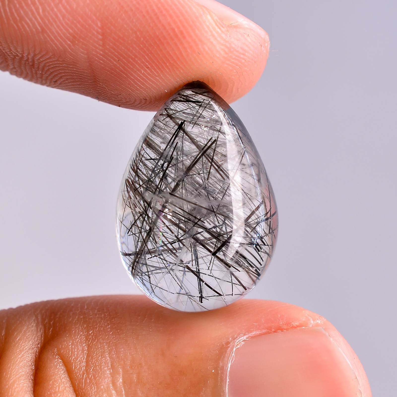 16 Ct Natural Black Rutilated Quartz Pear Shape Cabochon, Loose Gemstone