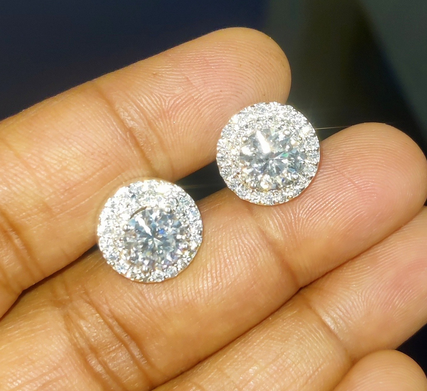 1.80Ct Round Cut Lab Created Diamond Halo Stud Earrings 14K White Gold Plated