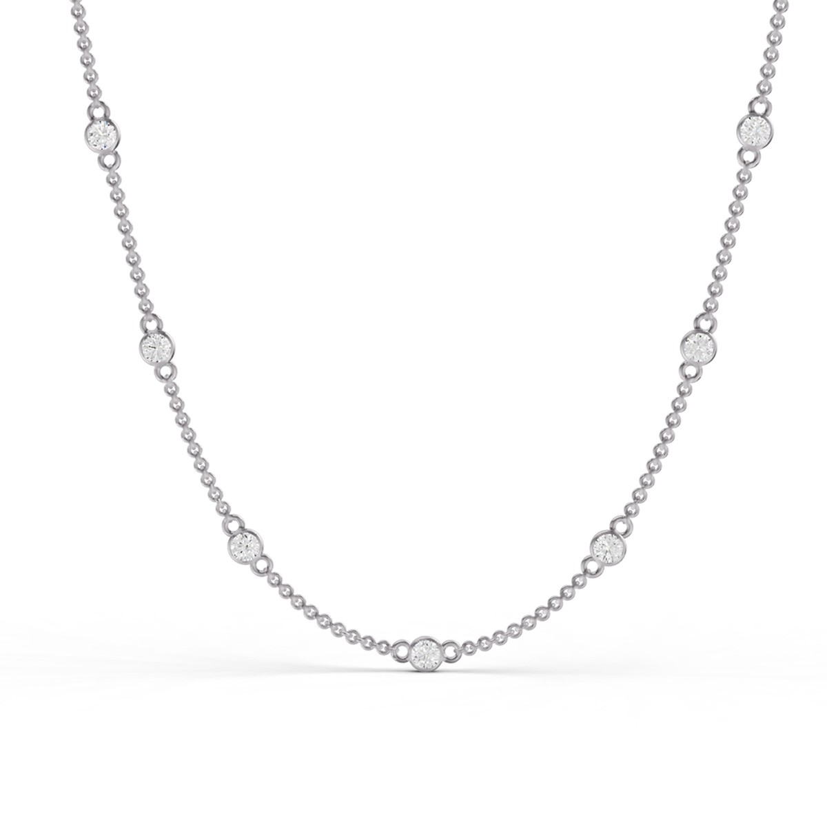 14K White Gold 0.25 Carat TW Bezel Set Lab Grown Diamond Station Necklace 18″