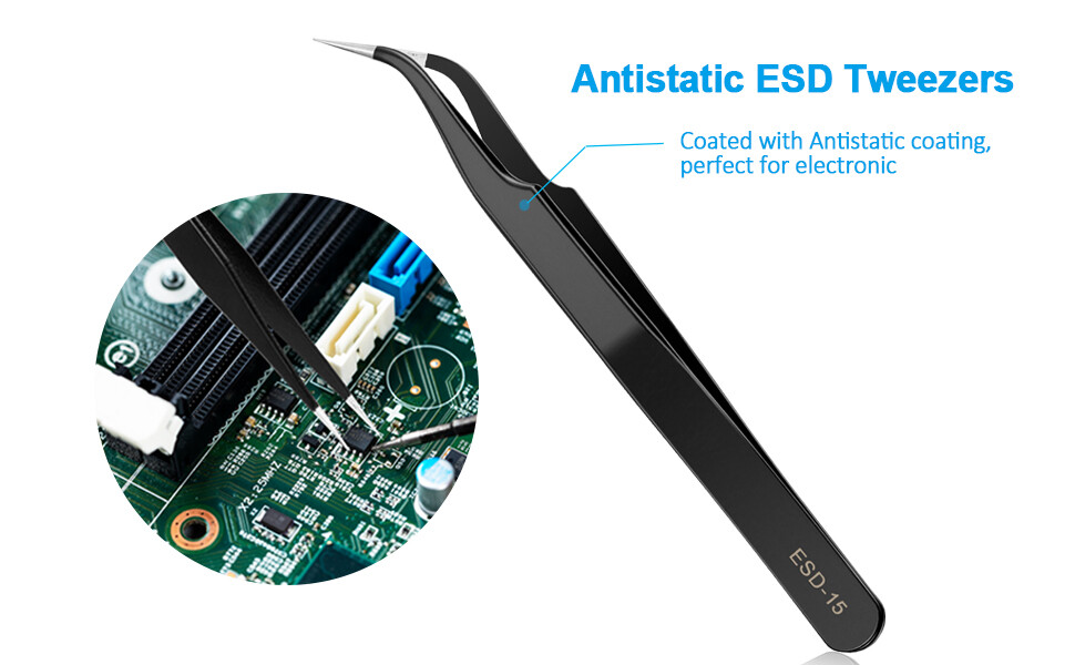 6Pcs ESD Anti-static Tweezers Set Maintenance Repair Stainless Steel Tools Kit