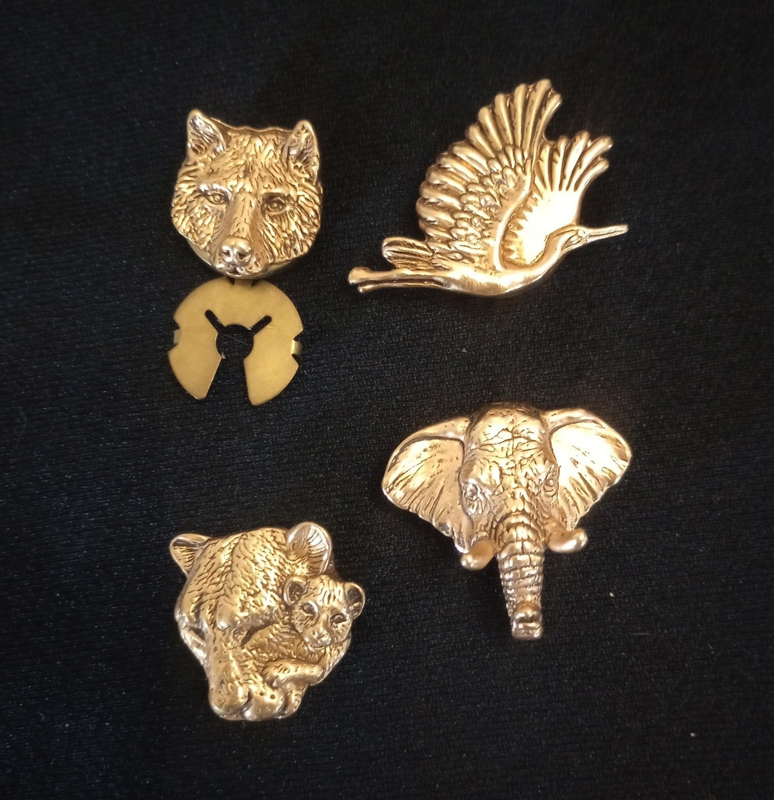 Gold Tone Metal Animal Button Covers Lot of 4 Bird Elephant Tiger Lion