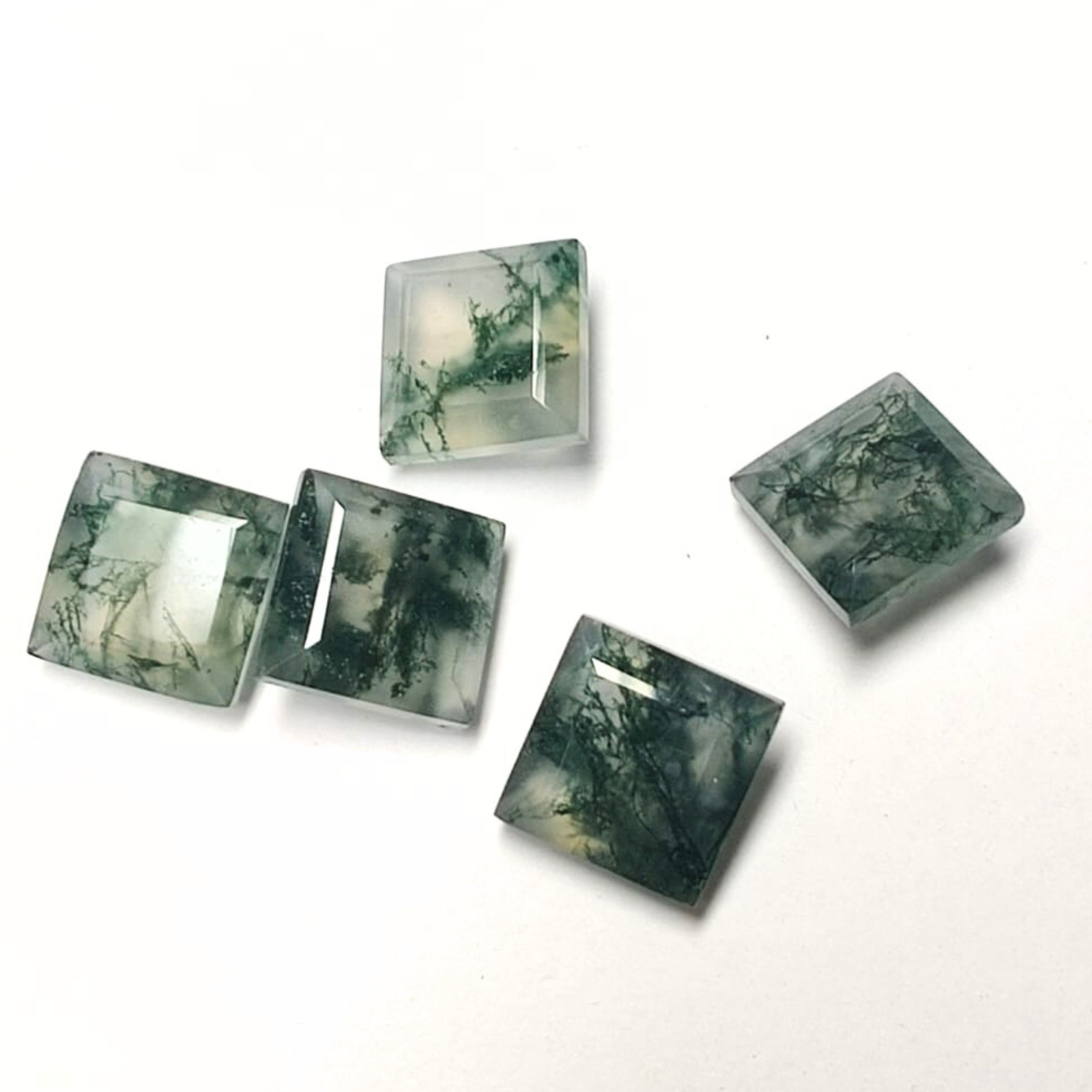 Natural Moss Agate Square cut Gemstones Green Healing Crystal for Jewelry Making