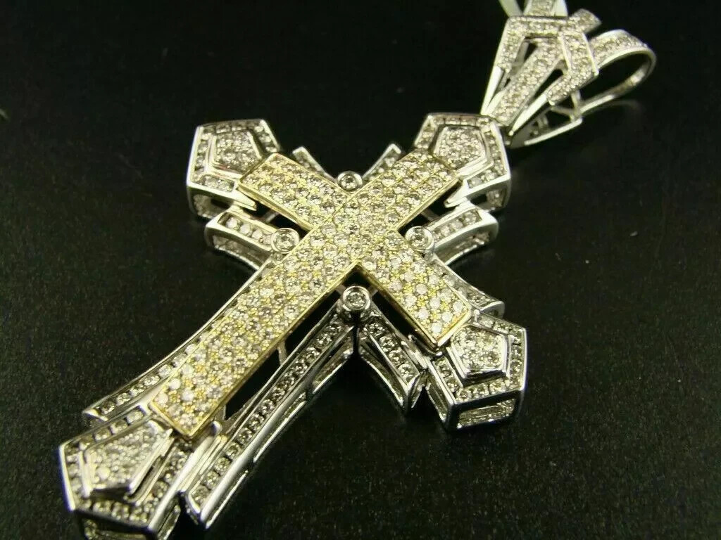 Beautiful 3Ct Round Cut Diamond Cross Pendant 14K Yellow/White Gold Over