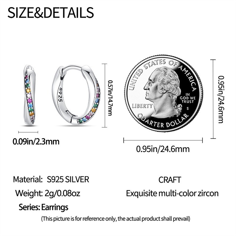 PANDACH 925 Sterling Silver Tiny Colorful CZ Huggie Hoop Earrings For Women Gift