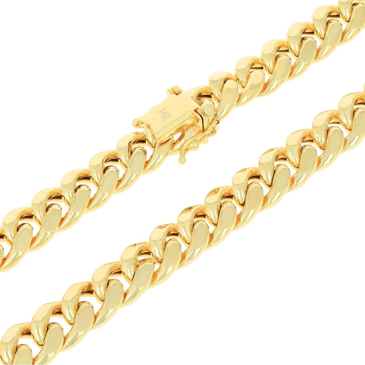 14k Solid Yellow Gold Miami 9mm Cuban Link Chain 24″ Inches Necklace Box Lock