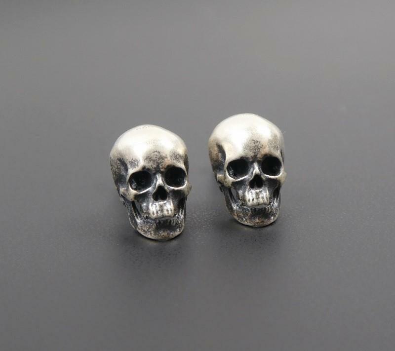 Matte 925 Sterling Silver Skull Tiny Small Stud Post Earrings Lightweight Gothic