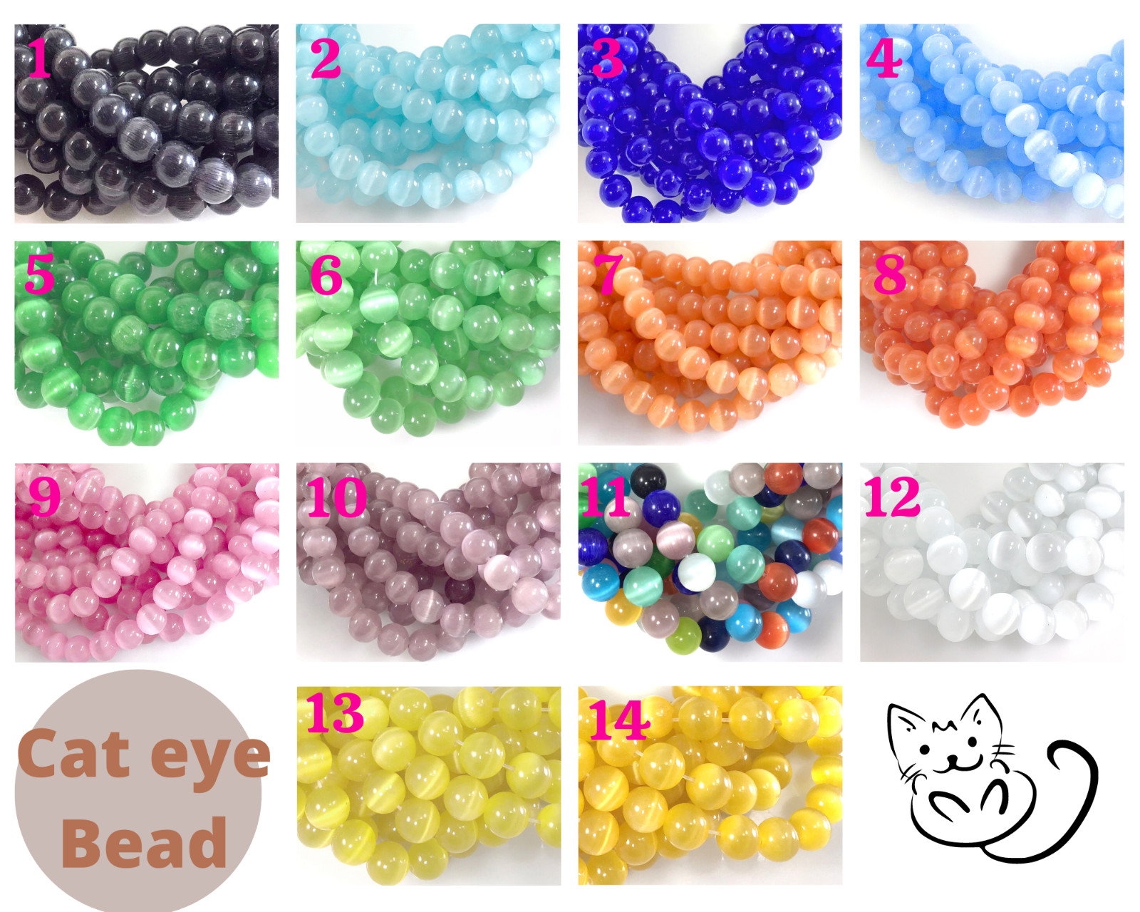 Cat Eye Round Beads 14″ Cat’s Eye Glass 4mm 6mm 8mm 10mm 12mm Loose Craft DIY