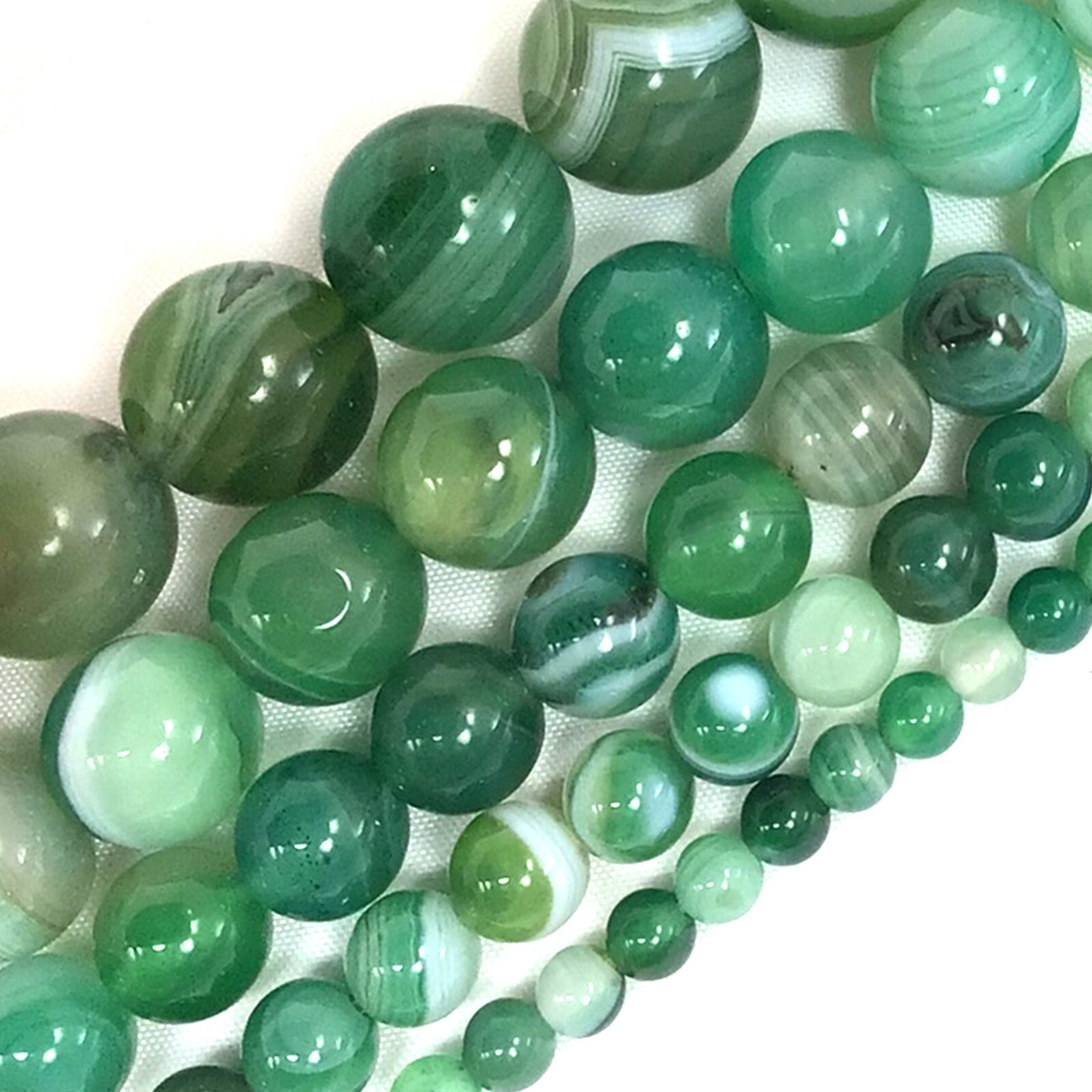 Gemstone Natural Evergreen Green Stripe Agate Round Loose Bead 15 Jewelry Making