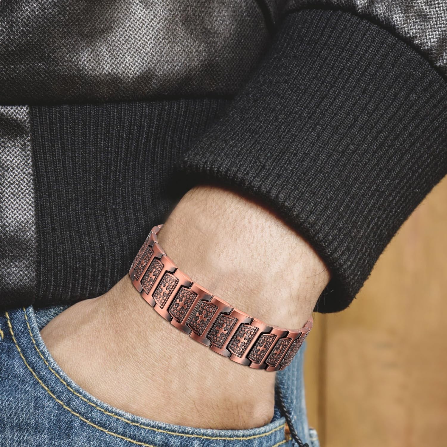 Strong Magnetic Therapy Copper Bracelet for Men Adjustable Arthritis Pain Relief