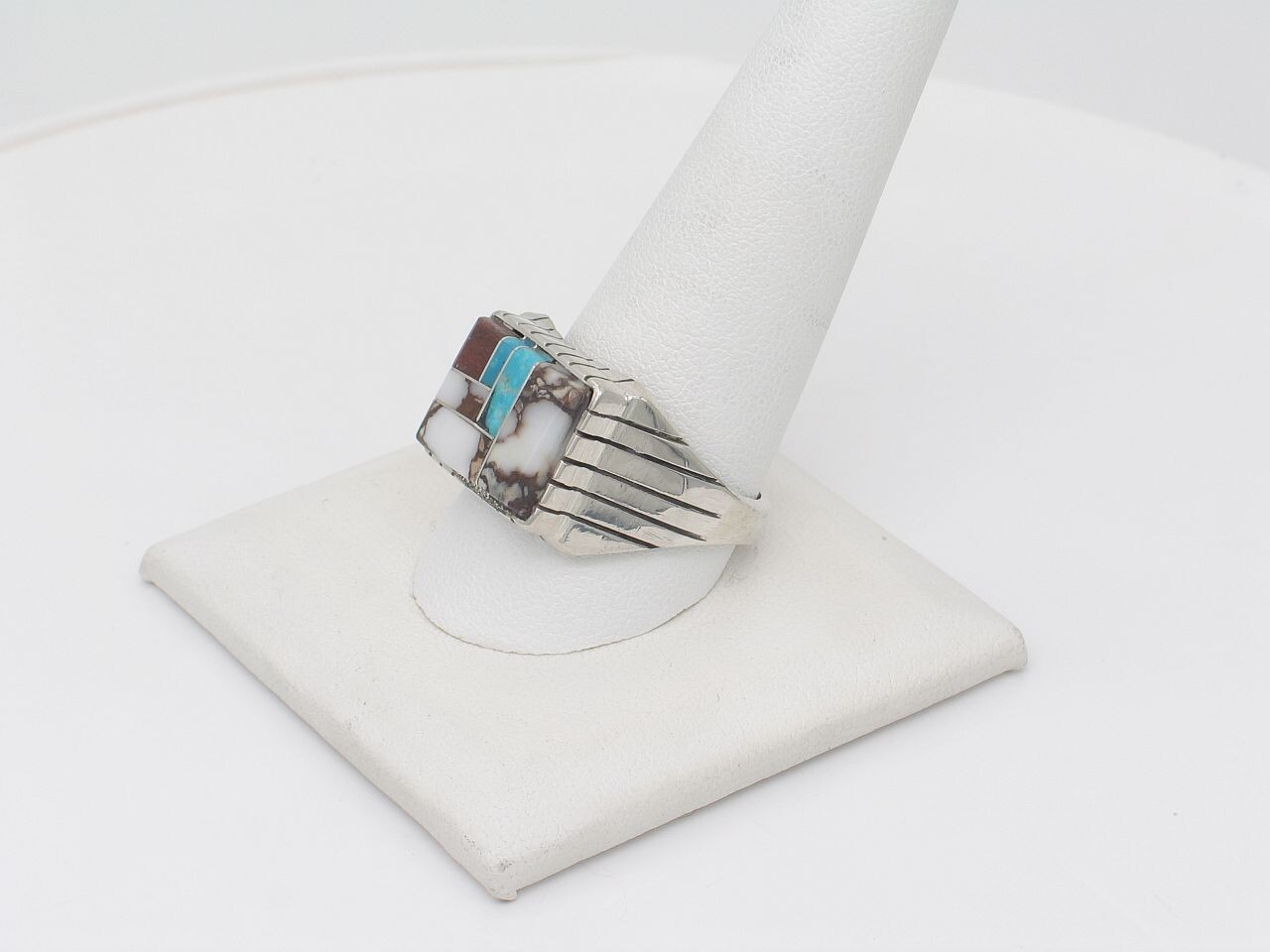 Native American Navajo Handmade Sterling Silver Multi-Stone Ring Size 11.5