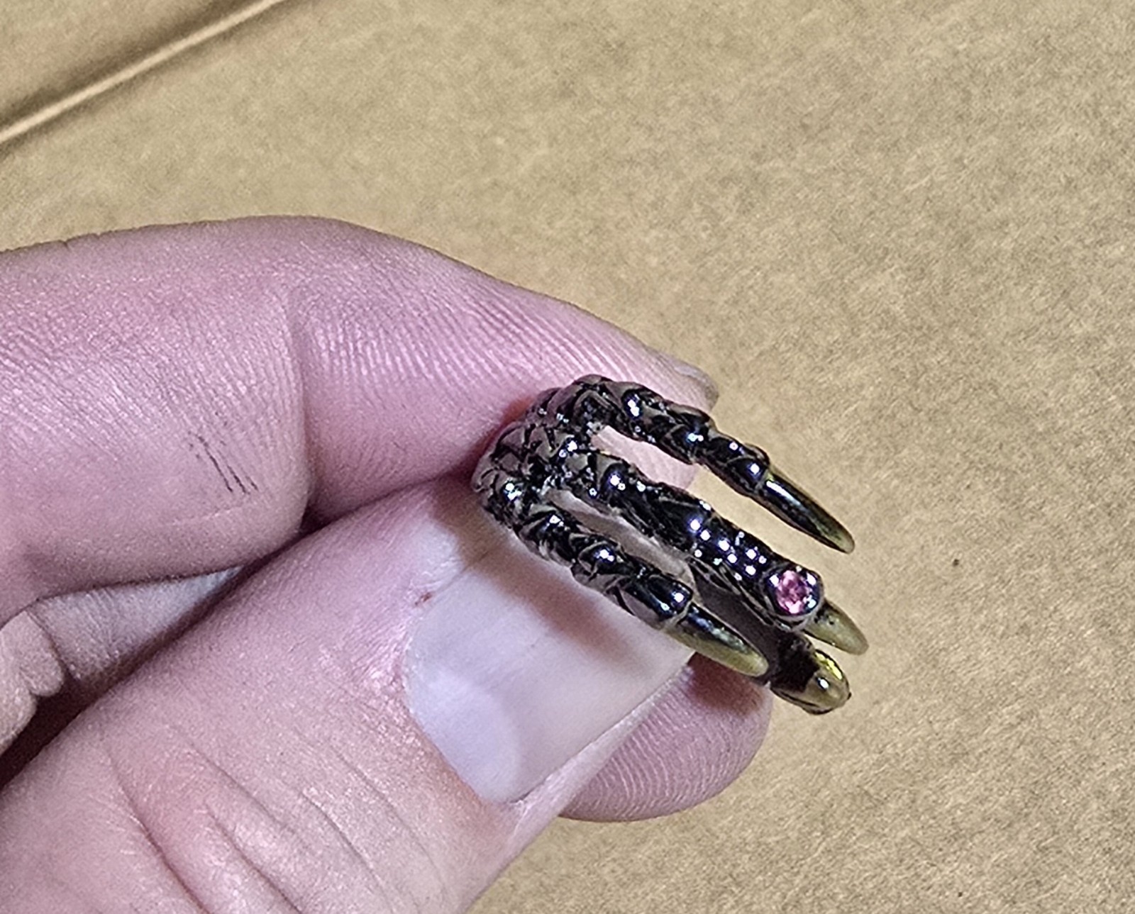 Black Stainless Steel Dragon Claw Ring Ruby Crystal Adjustable Punk Aesthetic