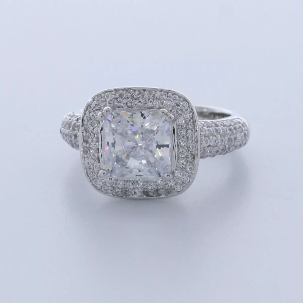 Side Stone Engagement Ring 14K Gold Halo Radiant 3 Carat Lab-Grown Diamond D VS2
