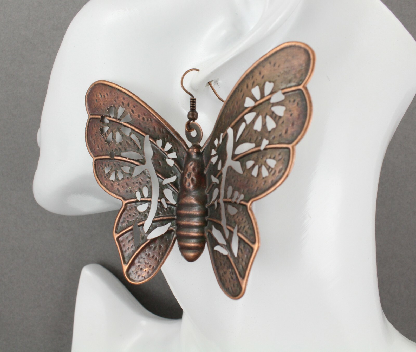 Copper huge butterfly earrings big giant lightweight dangle earrings large size