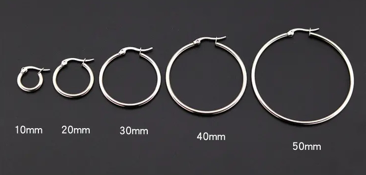 Stainless Steel Gold Rose Gold Black Silver Simple Round Hoop Earrings 10-70mm
