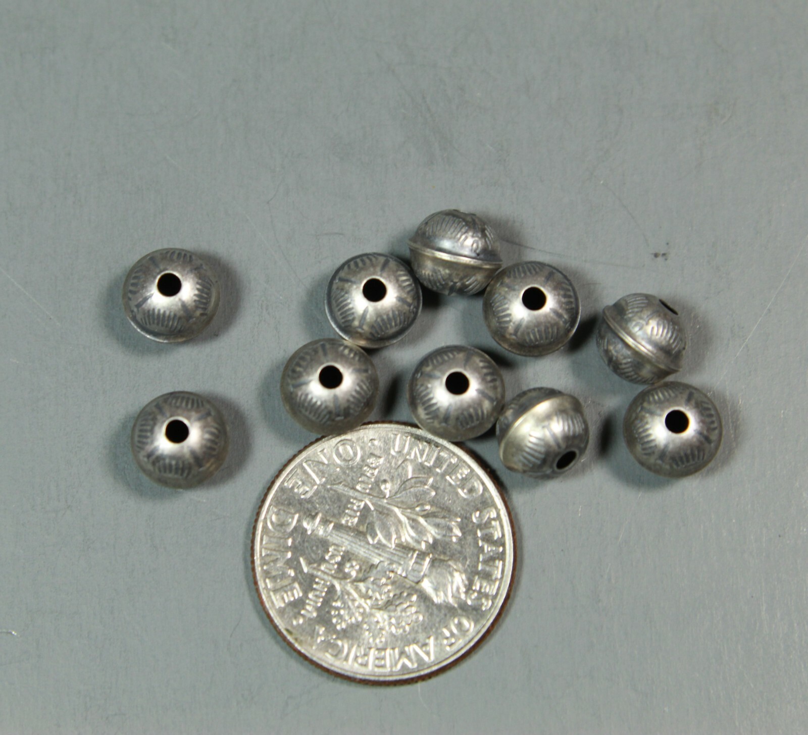6mm Stamped Bench Beads 10pcs Sterling Silver Raised Seam USA