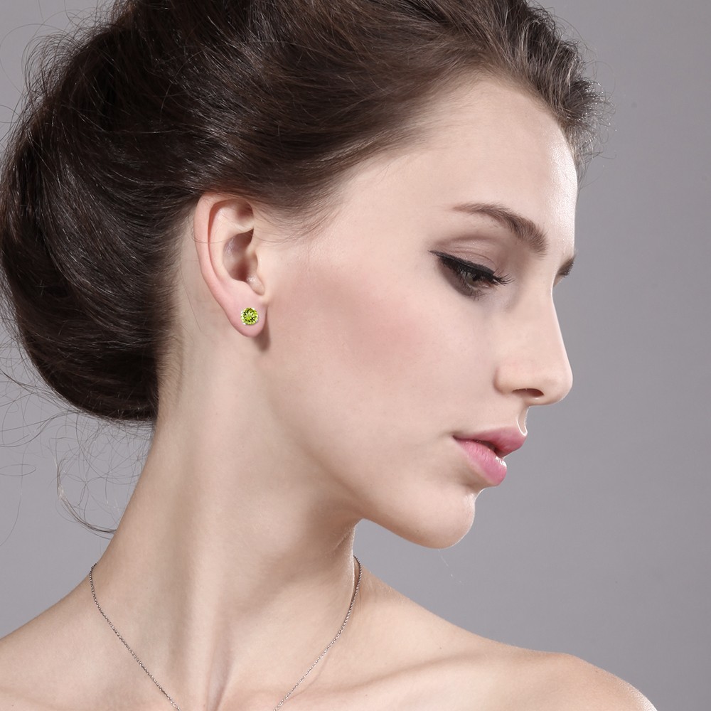 925 Sterling Silver Peridot Stud Earrings For Women (2.00 Cttw, Gemstone
