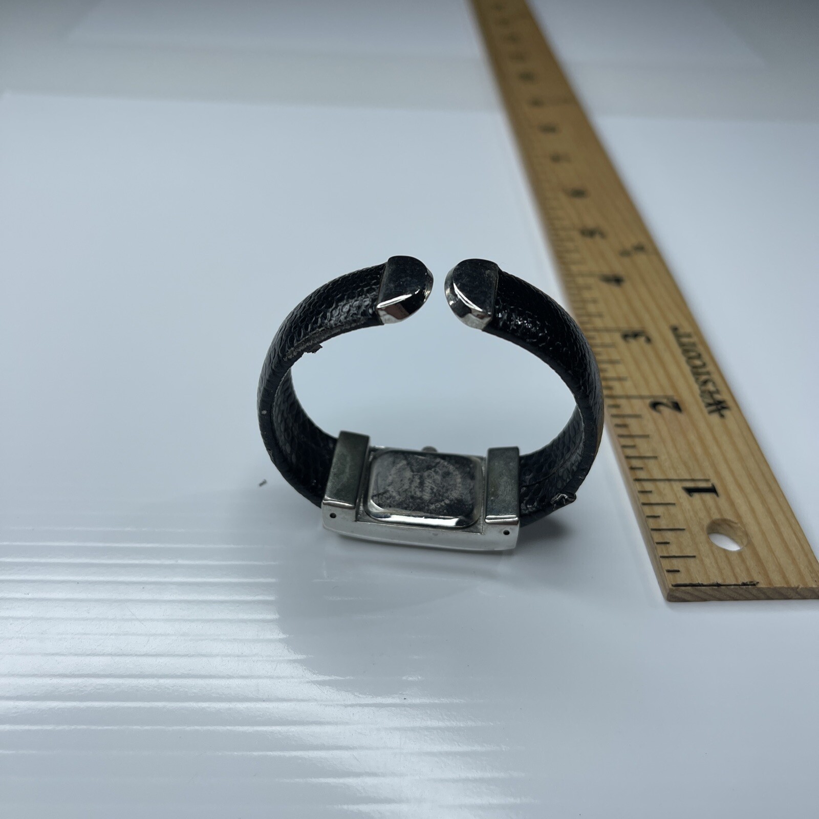 F Eikon Silver Black Leather Cuff Retro 1964LZ Singapore Watch Untested