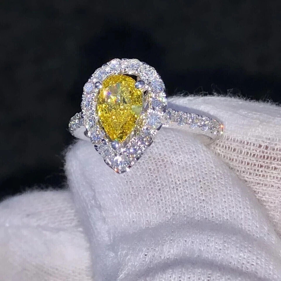 2.00Ct Pear Cut Yellow Lab-Created Citrine Engagement Ring 14K White Gold Plated