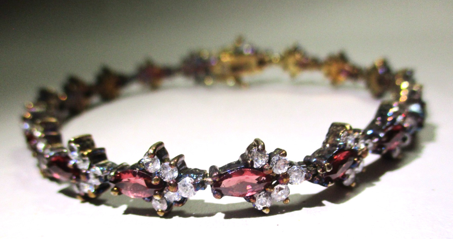 VINTAGE CHRISTIAN LAY 925 STERLING SILVER GARNET CZ TENNIS BRACELET SIGNED CL
