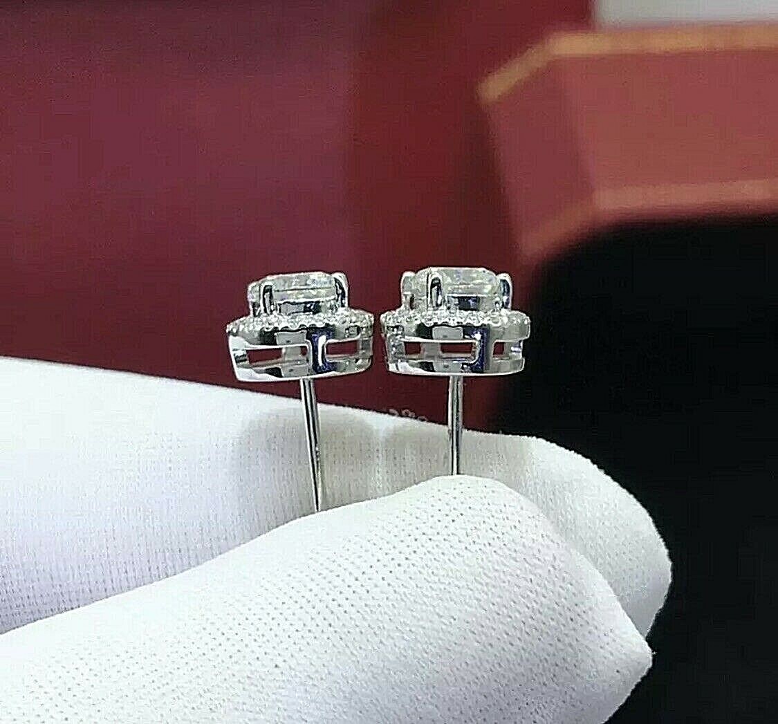 4.00 Ct Round Cut VVS1/D Lab Created Halo Stud Earrings 14k White Gold 8mm Gift