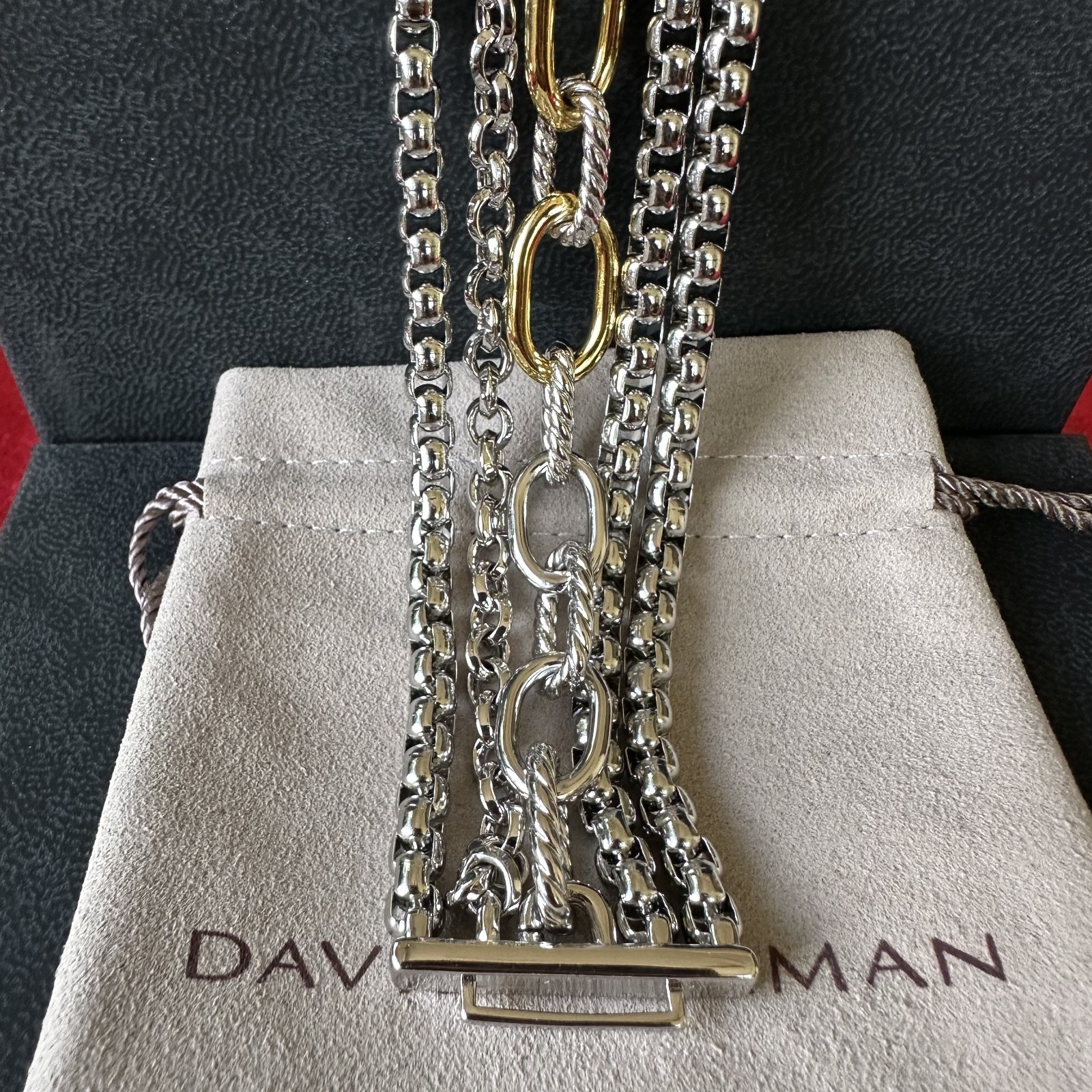David Yurman Cable Chain Link Bracelet 925Sterling Silver 18K Gold Two Tone 21cm