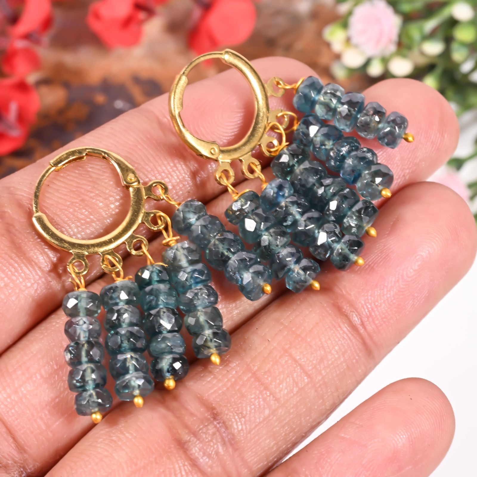 Bottle Green Kyanite Dangle Earrings Handmade Wire Wrapped Gemstone