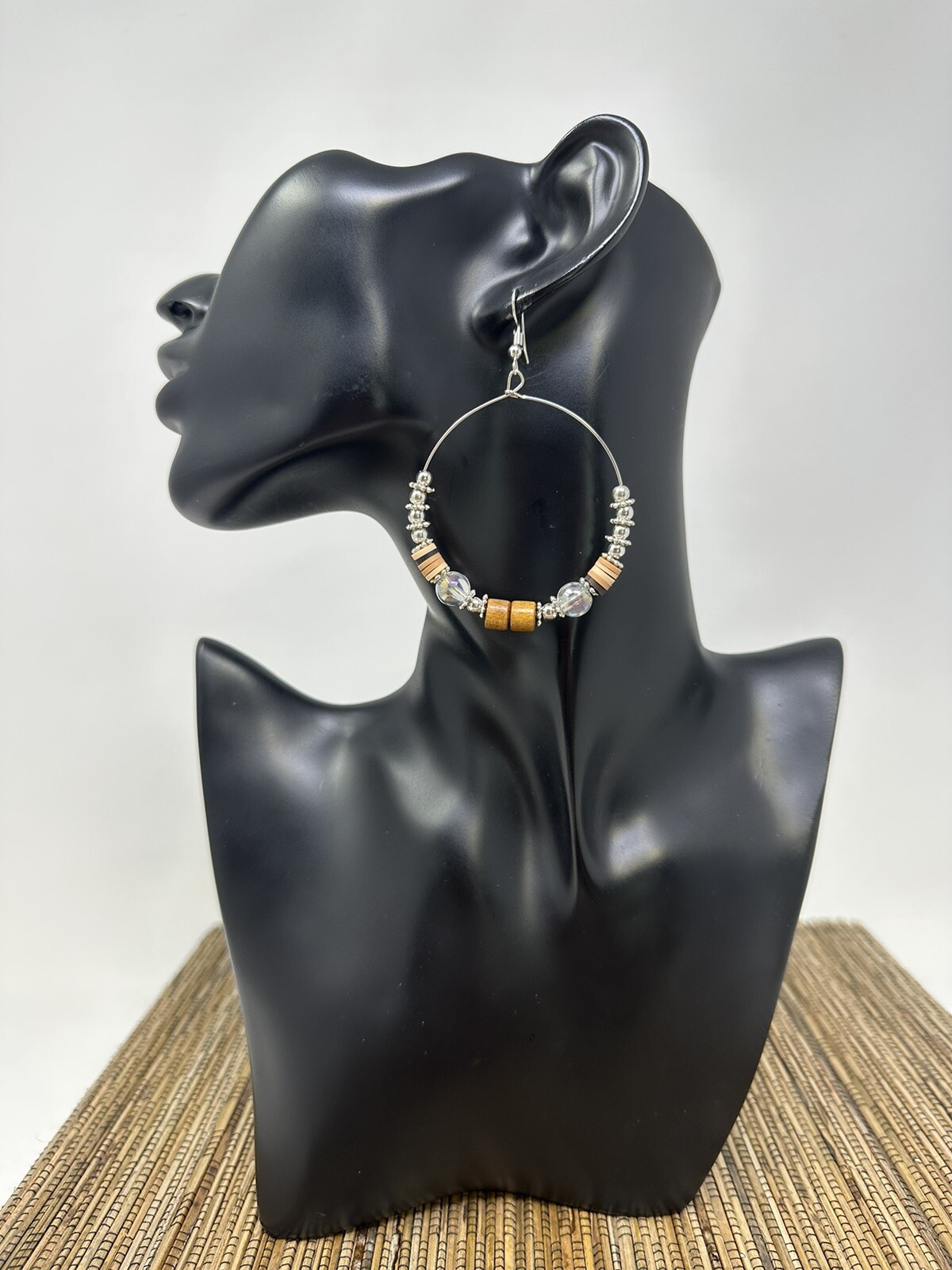 Silver tone boho hoop earrings handmade with wire and beads bohemian earrings