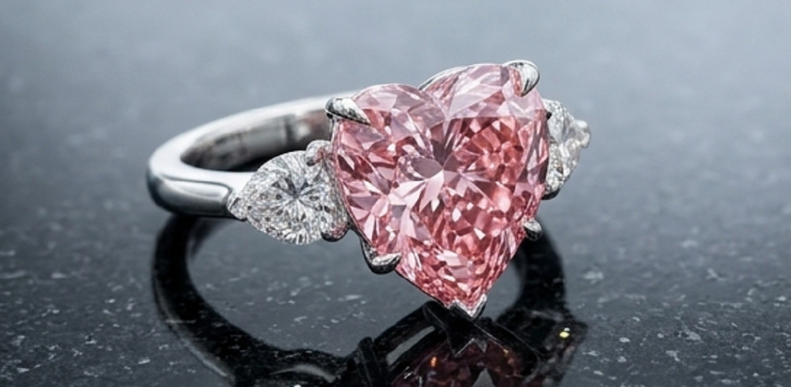 5ct Heart Cut Simulated Pink Sapphire/CZ Engagement Ring 14k White Gold Plated