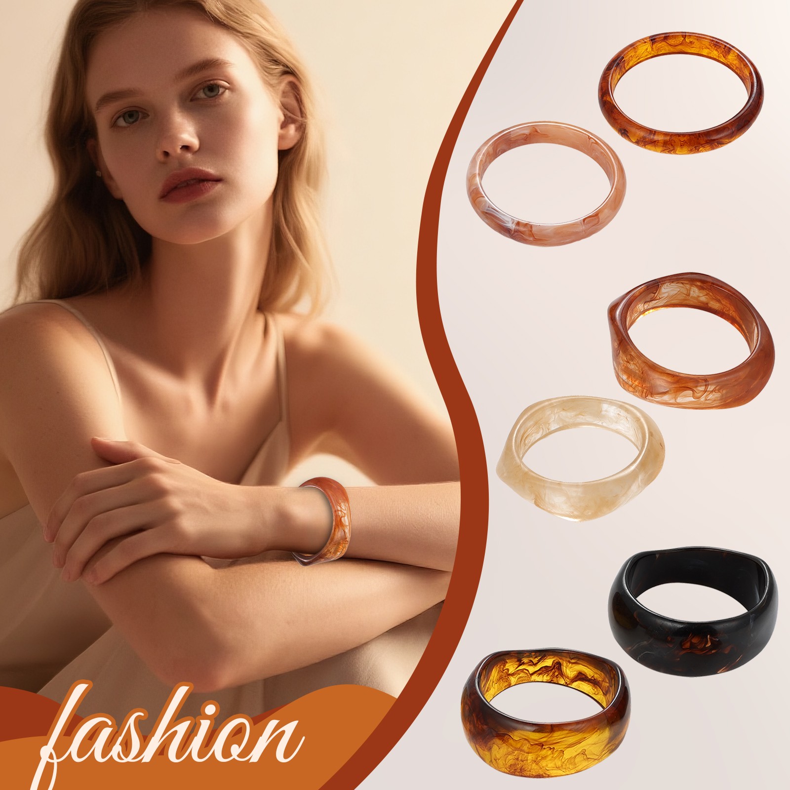 6pcs Women’s Chunky Acrylic Bracelet Set Irregular Geometric Resin Wide Bangle