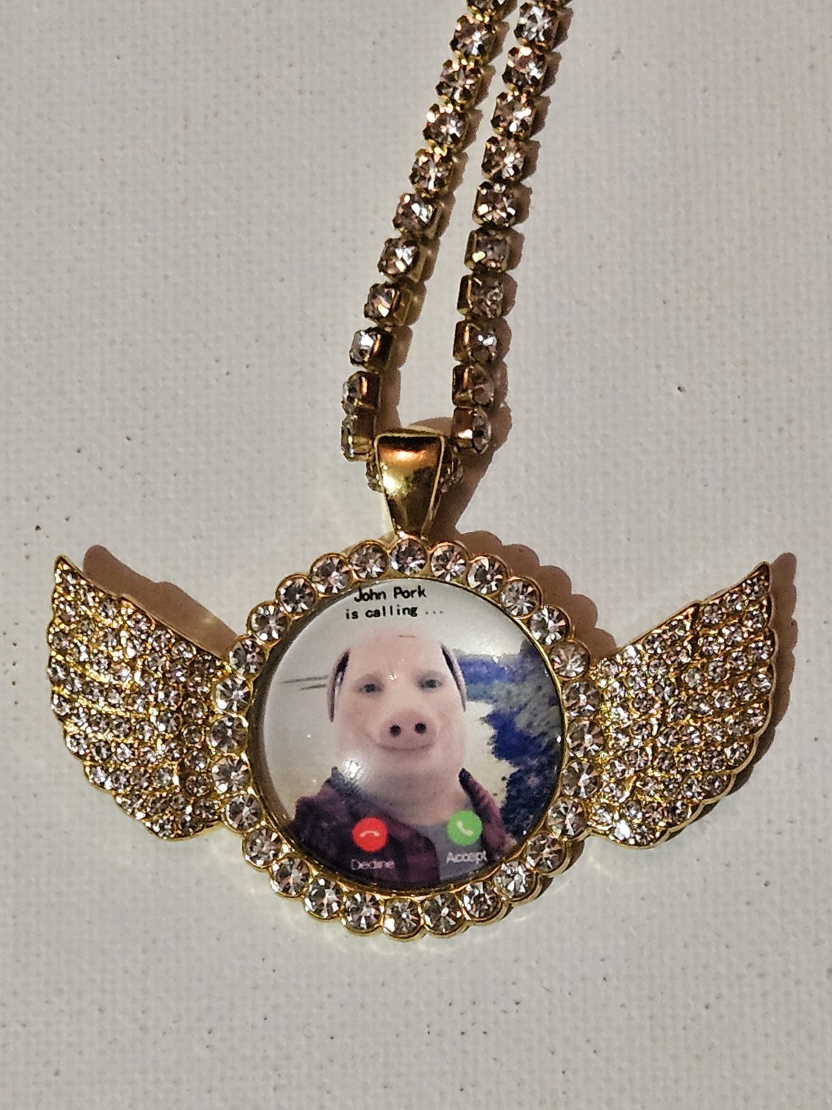 John Pork is Calling Chain Necklace Gold Iced Out Novelty Wing Pendant & Chain