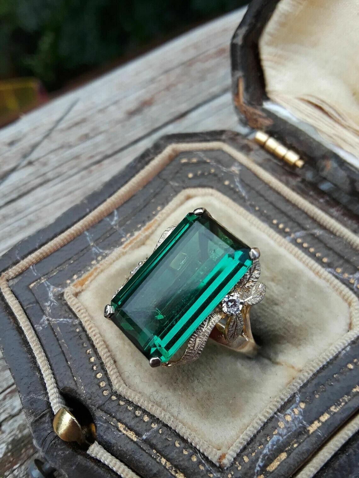 4Ct Lab-Created Green Emerald Solitaire Engagement Ring 14K Yellow Gold Finish