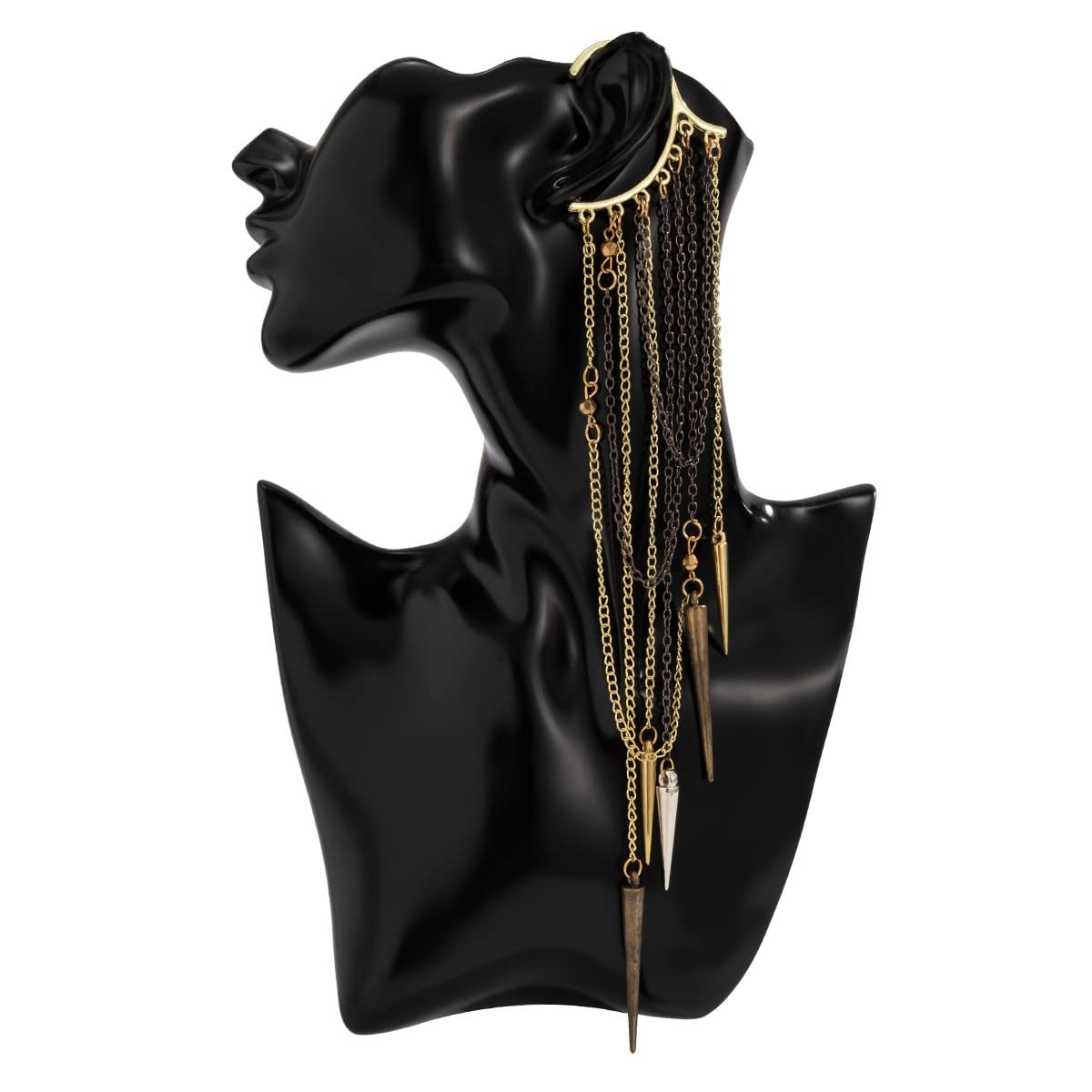Gothic Retro Long Chain Tassel Ear Cuff Wrap 1pcs Non-Piercing Cone Bar Pendant